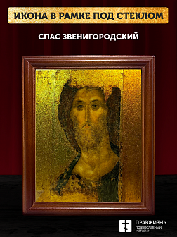 Икона Спас Звенигородский с золочением, деревянная рамка со стеклом 15х18х2 см 214 Икона Спас Звенигородский с золочением, деревянная рамка со стеклом 15х18х2 см 214