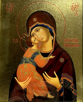 Икона Божией Матери Владимирская с золочением, деревянная рамка со стеклом 15х18х2 см 117