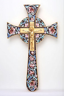 Крест напрестольный мальтийский литьевое распятие, роспись / золочение