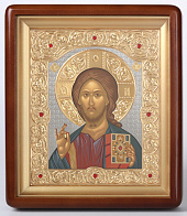 Икона в киоте 18х24 фигурный, темпера, риза объемная, зол., никелир., без цаты