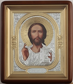 Господь Вседержитель, Икона в киоте 18х24 фигурный, фото, риза объёмная №1