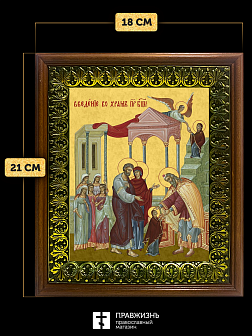 Икона Введение во храм Пресвятой Богородицы, деревянная рамка с басмой и стеклом 18х21х2,5 см 1204 Икона Введение во храм Пресвятой Богородицы, деревянная рамка с басмой и стеклом 18х21х2,5 см 1204