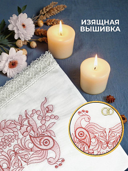 Рушник венчальный народный узор с красными птицами 42,5х140 см