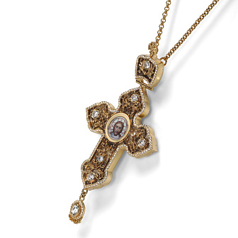 Крест наперсный №1524 / Фианиты / перламутр / золочение