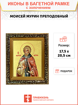 Икона "Моисей Мурин", св. прп., с золочением поталью, 09М2-УЛ