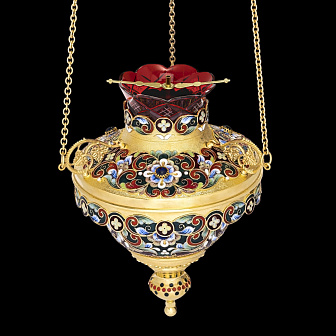 Лампада филигранная казанская с росписным кантом / золочение