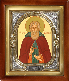 Икона в киоте 18х24 сложный, темпера, риза-рамка №1 Сергий Радонежский