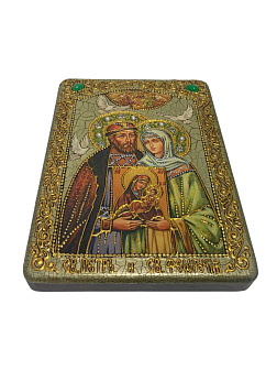 Настольная икона ''Петр и Февронья'' на мореном дубе