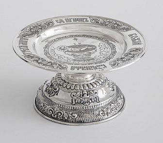 Дискос с поддискосником ручная гравировка, чеканка / ф180мм-потир 0, 3л№12 / серебро (УИН)