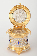 Ковчег для частиц святых мощей круглый малый золочение никель камни