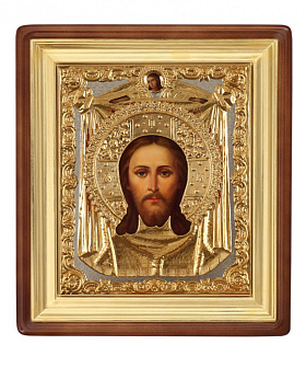 Икона живописная в киоте 22х26 масло, риза №35, киот №1 Спас Нерукотворный