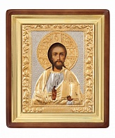 Икона писаная маслом "Господь Вседержитель" в ризе из золота