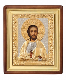Икона писаная маслом ''Господь Вседержитель'' в ризе из золота