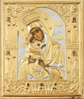 Икона живописная Божией Матери «Почаевская» 22х26, масло, риза №296, золочение