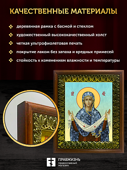 Икона Покров Пресвятой Богородицы, деревянная рамка с басмой и стеклом 18х21х2,5 см 119
