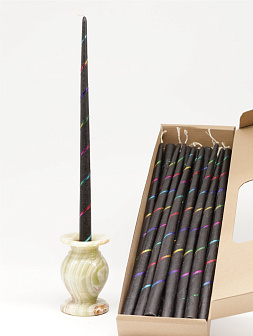 Свечи золоченые конусные №55, СПИРАЛЬ (Радужная), ЧЕРНЫЕ (24шт)