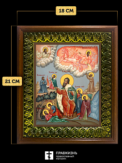 Икона Илии Фесвитянин пророк, деревянная рамка с басмой и стеклом 18х21х2,5 см 077