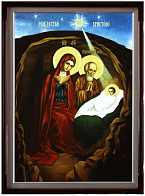 Икона на стекле №1 40х60, в киоте с подсветкой Рождество Христово