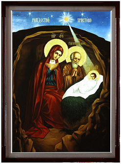 Икона на стекле №1 40х60, в киоте с подсветкой Рождество Христово