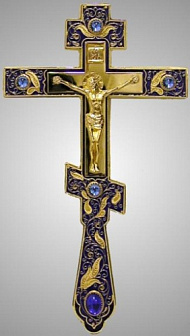 Крест напрестольный малый литьевое распятие, эмаль / золочение