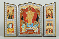 Складни деревянные 19х28 трёхстворчатые, двойное тиснение, фигурные, в упаковке Воскресение Христово 27