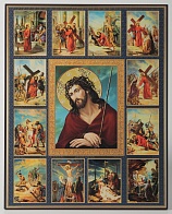 Икона Спас в терновом венце и Страдания Христа объемная печать на доске 40х50 лак