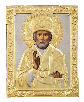 Икона живописная святителя Николая Чудотворца 18х24, масло, риза №51, матовое золочение