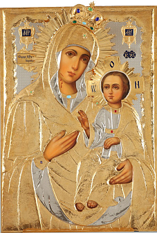 Икона живописная Божией Матери «Иверская» 60х90, масло, риза №143, золочение, стразы