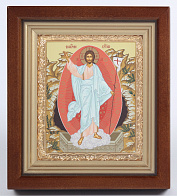 Икона в киоте 11х13 сложный, темпера, рамка золочёная Воскресение Христово 2