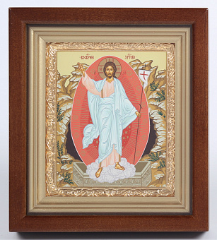 Икона в киоте 11х13 сложный, темпера, рамка золочёная Воскресение Христово 2