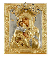 Икона живописная Божией Матери «Владимирская» 24х30, масло, риза №12, эмаль, золочение