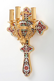 Трехсвечник пасхальный на кресте фигурном №2 филигрань, эмаль / золочение Трехсвечник пасхальный на кресте фигурном №2 филигрань, эмаль / золочение