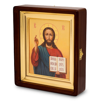 Икона живописная в киоте 18х24 масло, золоченый нимб и подрамник