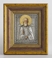 Икона живописная в киоте 18х24 масло, риза №280, черненое серебрение, киот №22 Сергий Радонежский