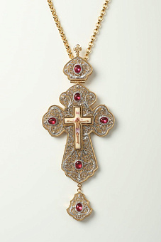 Крест наперсный филигрань №0012 двойной рант финифть /золочение,серебрение/