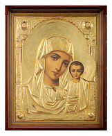 Икона живописная в киоте 70х90 масло, риза №155, матовое глянцевое золочение, киот №21 Казанская БМ