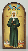 Икона на дереве 11х22 арочная, канвас, упаковка Матрона Московская (ростовая) с житием
