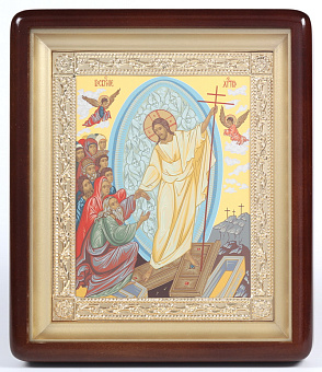 Икона в киоте 18х24 фигурный, темпера, рамка золочёная Воскресение Христово 2