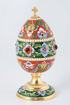 Яйцо пасхальное филигрань, эмаль, роспись, камни на подставке / золочение