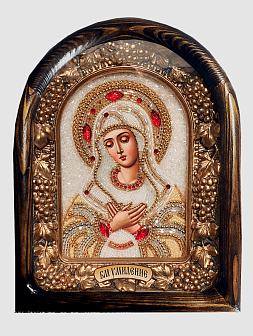 Икона Пресвятой Богородицы Умиление, бисер, багет, в деревянной раме