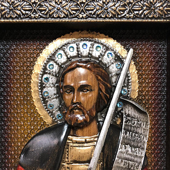 Икона Великий князь Александр Невский, резная из дерева