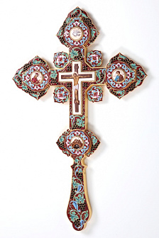 Крест напрестольный №4 5-финифтей, филигрань, эмаль, роспись, хим.гравировка / золочение Крест напрестольный №4 5-финифтей, филигрань, эмаль, роспись, хим.гравировка / золочение