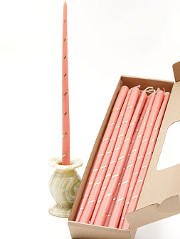 Свечи золоченые конусные №55, СПИРАЛЬ (Золото), РОЗОВЫЕ (24шт)