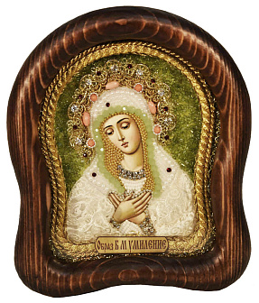 Икона ''Пресвятая Богородица Умиление'' из бисера и натуральных камней
