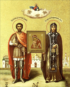 Икона "Дмитрий Донской и Евфросиния Московская", свв. блгвв. кн. и кнг., с золочением поталью, 09038