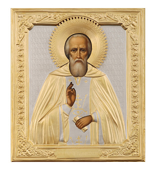 Икона живописная преподобного Сергия Радонежского 24х30, масло, риза №191, матовое золочение