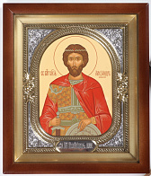 Икона в киоте 18х24 сложный, темпера, риза-рамка №1 Александр Невский