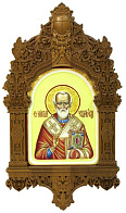 Рукописная икона ''Святитель Николай, архиепископ Мир Ликийский (Мирликийский), чудотворец'' на кипа