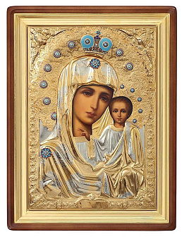 Икона живописная в киоте 75х105 масло, риза №169, эмаль, киот №1 Казанская БМ