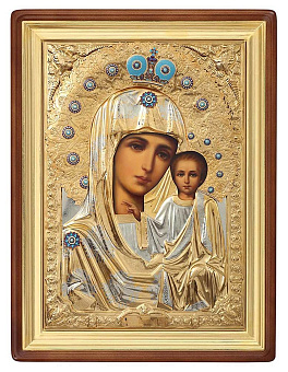 Икона живописная в киоте 75х105 масло, риза №169, эмаль, киот №1 Казанская БМ Икона живописная в киоте 75х105 масло, риза №169, эмаль, киот №1 Казанская БМ